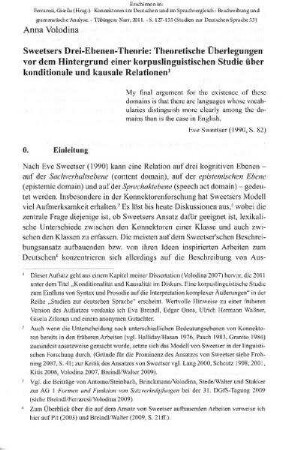 Sweetsers Drei-Ebenen-Theorie. Theoretische Überlegungen vor dem Hintergrund einer korpuslinguistischen Studie über konditionale und kausale Relationen