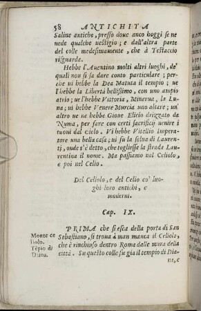 Cap. IX. Del Celiolo, e del Celio co' luoghi loro antichi, e moderni.
