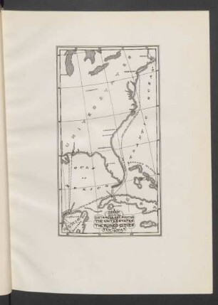 Map showing distances and routes from the United States to the ruined cities of Yucatan
