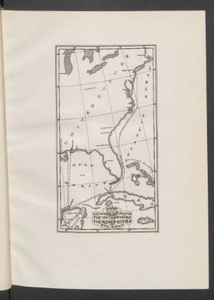 Map showing distances and routes from the United States to the ruined cities of Yucatan