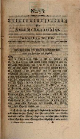 Litteraturzeitung für katholische Religionslehrer, 11,3. 1820 = Juli - Sept.