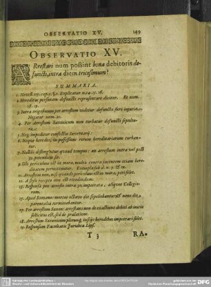 Observatio XV. Arrestari num possint bona debitoris defuncti, intra tricesimum?