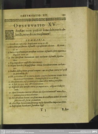 Observatio XV. Arrestari num possint bona debitoris defuncti, intra tricesimum?