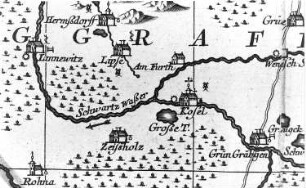 Schwepnitz-Cosel. Karte des Amtes Senftenberg, von Schenk, 1757 (Sign.: VII 105)