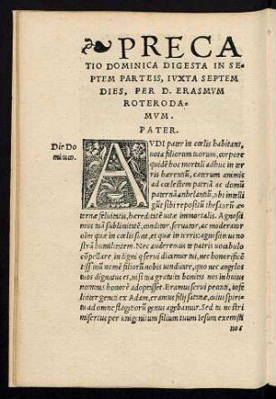 Precatio Dominica Digesta In Septem Parteis, Iuxta Septem Dies, Per D. Erasmum Roterodamum.