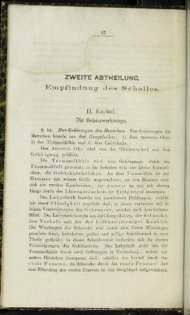 ZWEITE ABTHEILUNG. Empfindung des Schalles