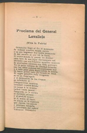 Proclama del General Lavalleja : ¡Viva la patria!
