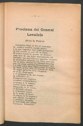Proclama del General Lavalleja : ¡Viva la patria!