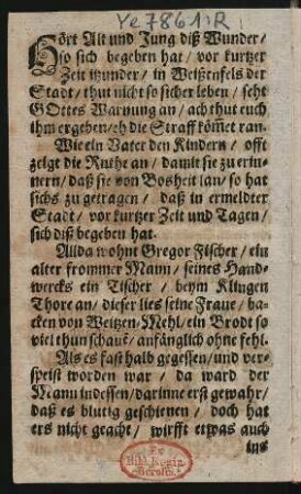 Hört Alt und Jung diß Wunder/ so sich begeben hat/