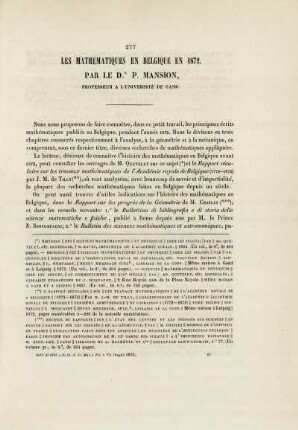 Les mathématiques en Belgique en 1872.