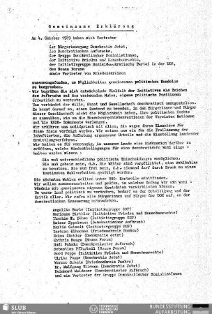 Gemeinsame Erklärung [verschiedener Bewegungen und Initiativen]