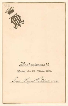 Menükarte : Hochzeitsmahl, Kaiserhof