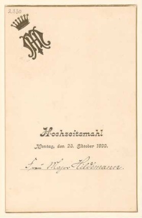 Menükarte : Hochzeitsmahl, Kaiserhof