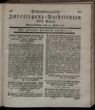 XXVI. Stück. Sonnabends : den 24. Junii 1780.