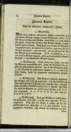 Zweytes Kapitel. Von der Addition unbenannter Zahlen