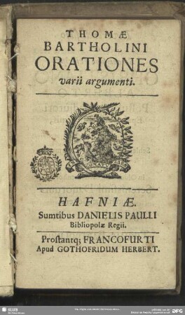 Thomae Bartholini Orationes varii argumenti