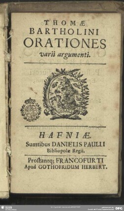 Thomae Bartholini Orationes varii argumenti