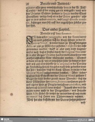 Das ander Capitel. Bericht uff das Examen