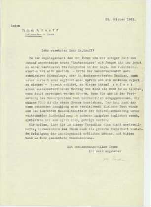 Schreiben Rauther an Hauff bezüglich Preis für Präparat von Stenopterygius crassicostatus