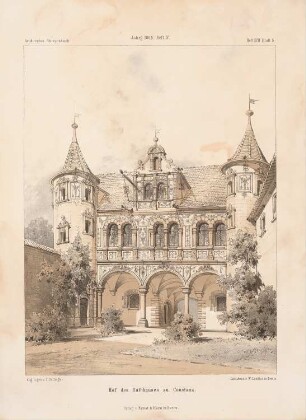 Rathaus, Konstanz: Perspektivische Ansicht (aus: Architektonisches Skizzenbuch, H. 92/4, 1868)