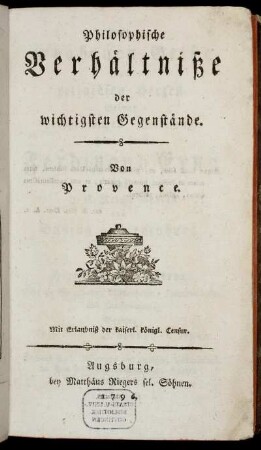 Philosophische Verhältniße der wichtigsten Gegenstände