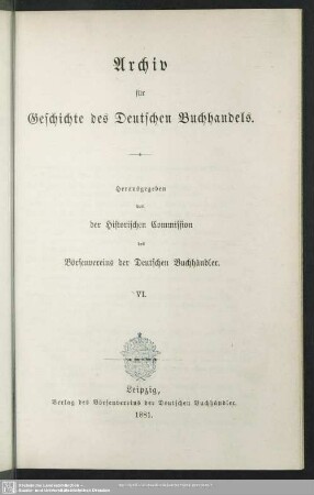 6.1881: Archiv für Geschichte des deutschen Buchhandels