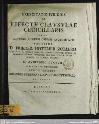 Exercitatio Iuridica De Effectu Clausulae Codicillaris