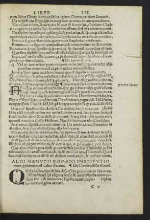 Aldi Manutii Romani Institutionum gra[m]maticaru[m] Liber Tertius.