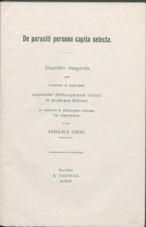 De parasiti persona capita selecta