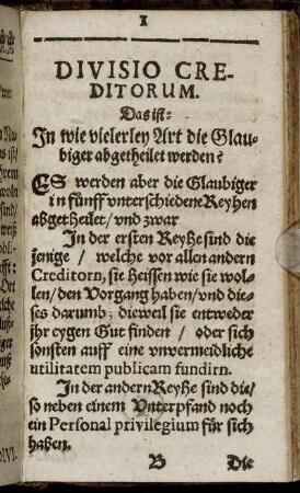 Divisio Creditorum.