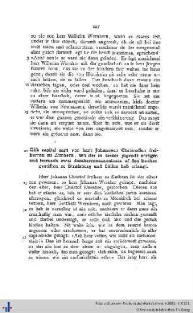 Diß capitel sagt von herr Johannsen Christoffen freiherren zu Zimbern, wo der in seiner jugendt erzogen und hernach zwai domherrencanonicata uf den hochen gestiften zu Straßburg und Cöllen hab erlangt.