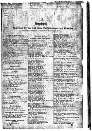 III. Verzeichniß der Einwohner Berlins nach ihren Beschäftigungen und Gewerben
