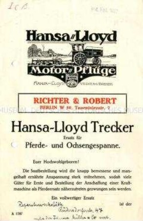 Hansa-Lloyd Trecker / Ersatz für Pferde- und Ochsengespanne.