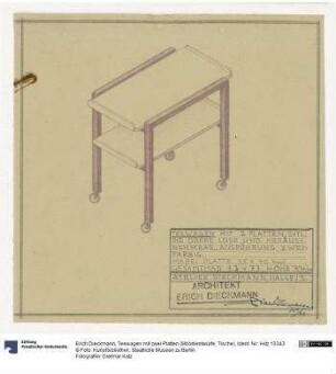 Teewagen mit zwei Platten (Möbelentwürfe, Tische), Lichtpause