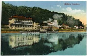 Meißen. Geipelburg mit Elbe und Dampfer "Pirna"