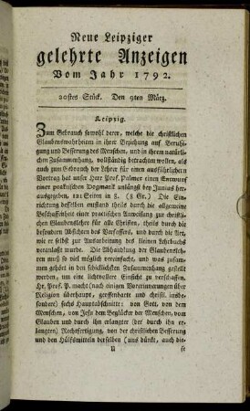 20stes Stück. Den 9ten März.