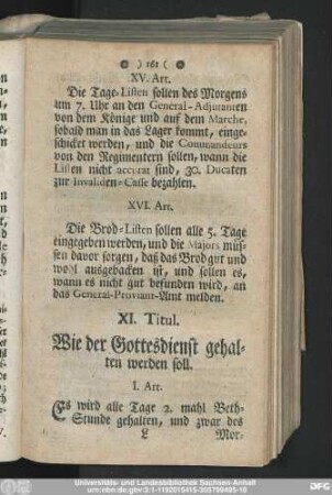 XI. Titul. Wie der Gottesdienst gehalten werden soll.