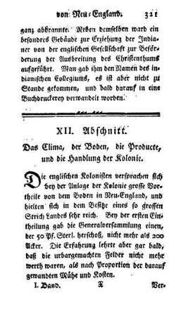 XII. Abschnitt. Das Clima, der Boden, die Producte, und die Handlung der Kolonie.