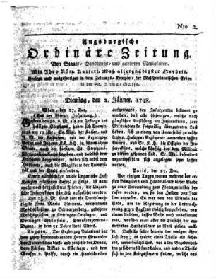 Augsburgische ordinäre Zeitung von Staats-Handlungs- und gelehrten Neuigkeiten. 1798,1, 1798, [1] = Jan. - Juni