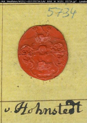 Siegler: Hohnstedt Überlieferungsart: Stoff: Lack Farbe: rot Form: oval. Durchmesser: Art: Typ: Umschrift: