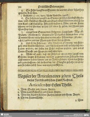 Register der Articulen eines jedern Theils dieses Nordstrandischen LandRechtes