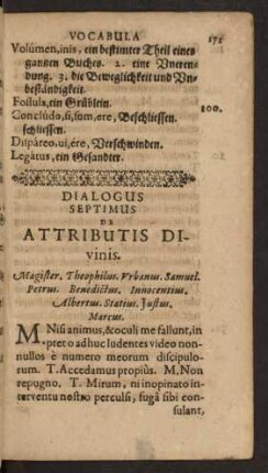 Dialogus Septimus De Attributis Divinis.