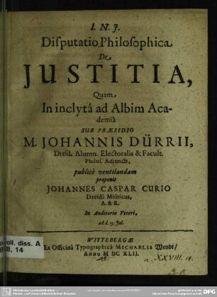 Disputatio philosophica de justitia