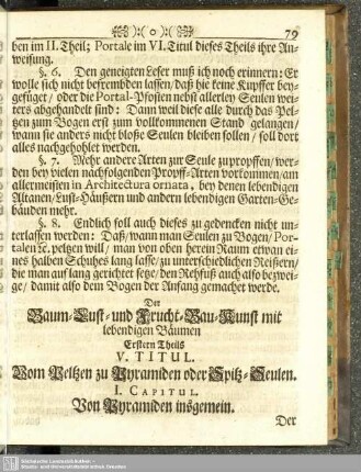 Tit. V. Vom Peltzen der Pyramiden oder Spitz-Seulen