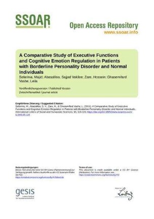 A Comparative Study of Executive Functions and Cognitive Emotion Regulation in Patients with Borderline Personality Disorder and Normal Individuals