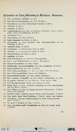 Arbeiten in Zinn, Messing u. Bronze. Marmor (Nr. 185-288)