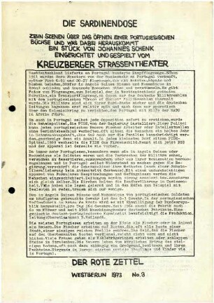 Flugschrift: Die Sardinendose. Kreuzberger Straßentheater. Der rote Zettel No.3, 1973