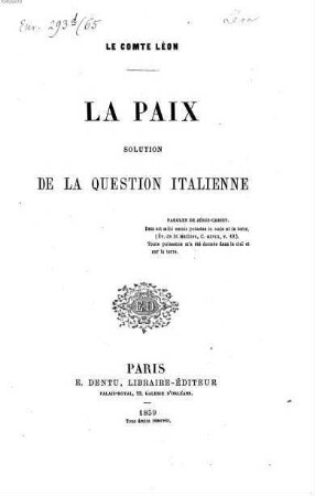 La paix, solution de la question italienne