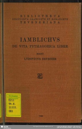 Iamblichi De vita Pythagorica liber