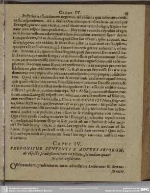 Caput IV. Proponitur Sententi A Adversariorum, de objecto praedestinationis ad vitam, secundum quantitatem consideratio